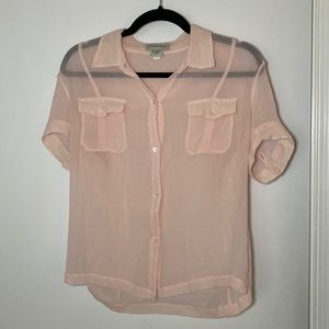 Silk pink sheer button up